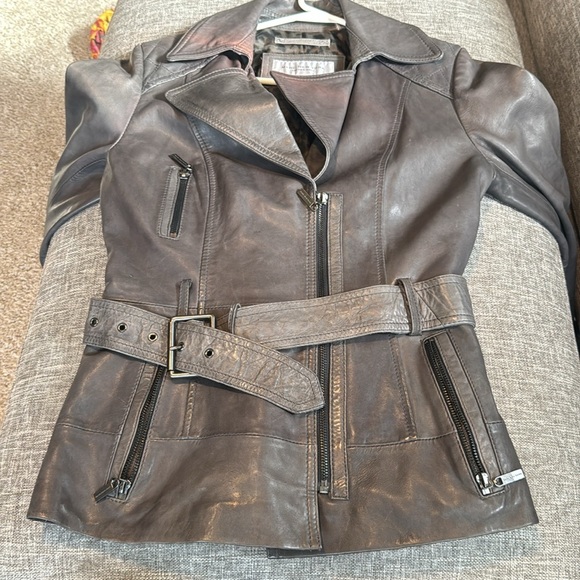 Marc New York soft gray  Leather Jacket with Fitted Moto Design - Picture 1 of 14
